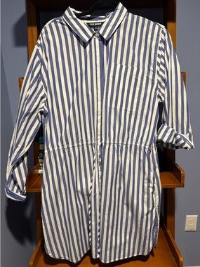 Steve Madden Blue and White Vertical Stripe Cinch Waist Mini Dress